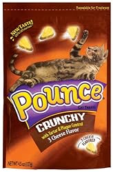 Pounce Crunchy Tartar & Plaque Control, 3 Cheese Flavor Cat Treat, 4.5-Ounce Pouches (Pack of 10)