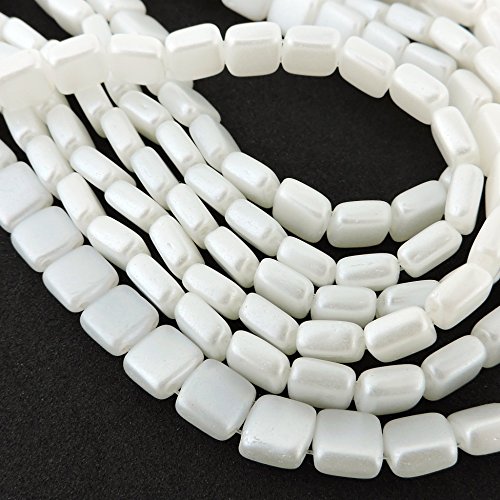Czechmate 6mm Square Glass Czech 2-Hole Tile Beads - White Pearl (25)