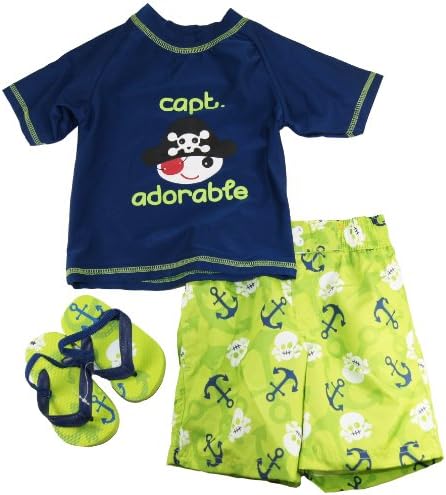 Wippette Baby-Boys Infant Captain Adorable Pirat Rash Guard Set with Flip Flops, Navy 24M