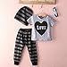 Canis Baby Boys Short Sleeve Love Heart T-Shirt and Striped Pants Outfit with Hat (80(12-18M), Grey)