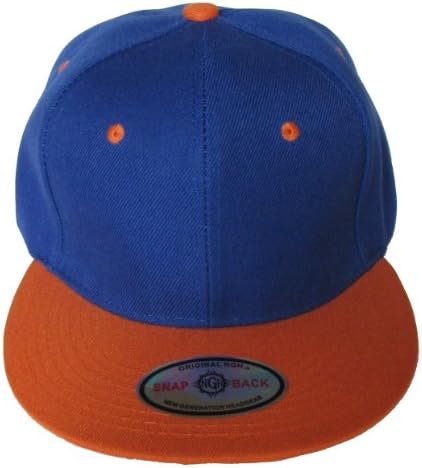 New Plain Snapback Baseball Caps Flatbill Two Tone Navy Blue/Orange Bill
