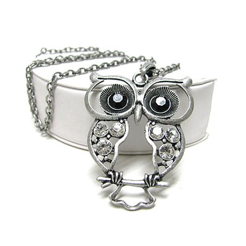 Crystal Owl Pendant Long Chain Necklace Fashion Jewelry