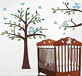 Pop Decors Removable Vinyl Art Wall Decals Mural, Nursery Tree and Owls