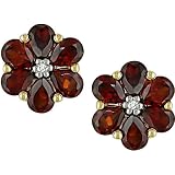 10K Yellow Gold .02 ctw Diamond and Garnet Flower Earrings