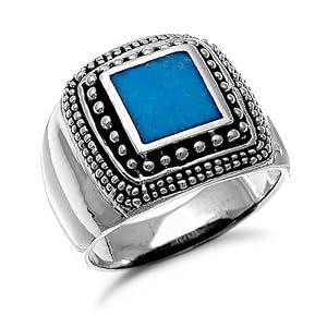 Mens Sterling Silver Square Turquoise Ring Sizes 9 to 14, 14