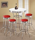 4 Red Glitter Vinyl Barstools and White Table Set