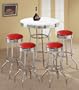 4 Red Glitter Vinyl Barstools and White Table Set
