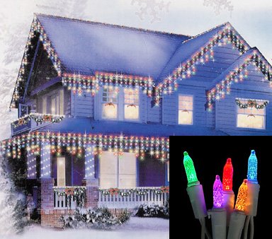 Set of 70 LED Multi-Color M5 Icicle Christmas Lights - White Wire