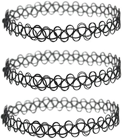 3 Pack - Henna Tattoo Choker Necklace, Black Stretch Chokers by Roxy Lux