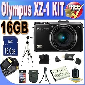 Olympus XZ-1 10 MP Digital Camera with f1.8 Lens and 3-Inch OLED Monitor (Black) + Extended Life Battery + 16GB SDHC Class 10 Memory Card + USB Card Reader + Memory Card Wallet + Deluxe Case w/Strap + Shock Proof Deluxe Case + Mini HDMI to HDMI Cable + Professional Full Size Tripod + Accessory Saver