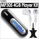 Coby MP305-4GB USB Stick MP3 Player With LCD and FM Kit With Coby CVE92 Super Bass Digital Sound Earphones