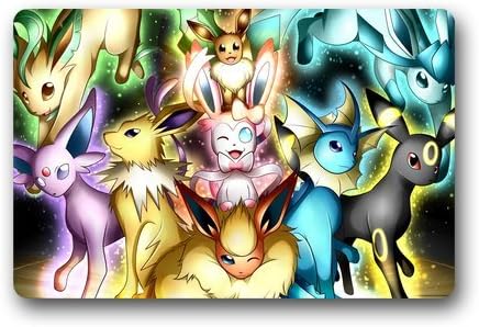 LaHuo Magical Creatures Pokemon Eevee Doormats Outdoor Indoor Stairs Bath Front Door Small Rug Machine-Washable Neoprene Rubber Doormat 18-Inch By 30-Inch