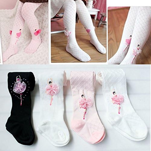 Girls Ballet Footed Knit Tights Socks Pink White Size 2-8 (L(7-9Y), white)