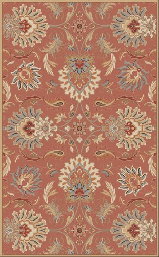 8' x 8' Cornelian Red Clay and Beige Hand Tufted Square Wool Area Throw Rug 8' x 8' Cornelian Red Clay and Beige Hand Tufted Square Wool Area Throw Rug