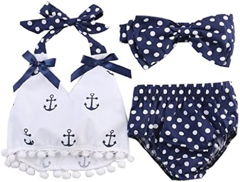 Infant Baby Girls Clothes Anchor Tops+Polka Dot Briefs Outfits Set Sunsuit 0-24M (18-24 Months, White)