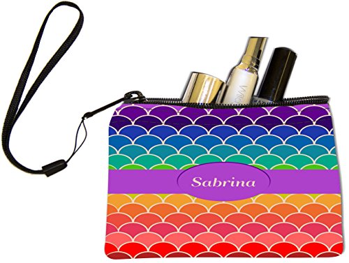 Rikki KnightTM Sabrina Name on Rainbow Scallop Design Keys Coins Cards Cosmetic Mini Clutch Wristlet