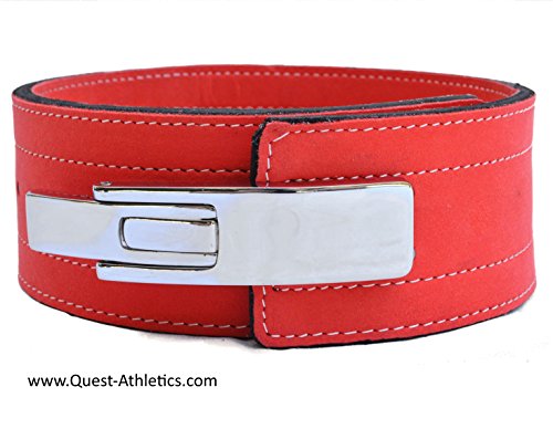 Quest Powerlifting Belt with Lever Buckle (Warm Red/Dark Peach) - 10mm Weightlifting Crossfit Strongman (Warm Red/Dark Peach, 33 - 41 Inch Waist (Large))