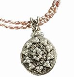 Etched Locket Silver Natural Seed Pearl Pendant w. Lavender Double Strand Cultured Pearl Chain - Dahlia Vintage Collection