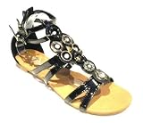 KCMODE Womens Black Patent Circle Diamante Summer Gladiator Sandals Shoes