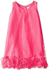 Girls Polyester/Tulle Sleeveless Polka Dot Print Zig Zag  Mesh Keyhole Shift  Dress With Ruffles