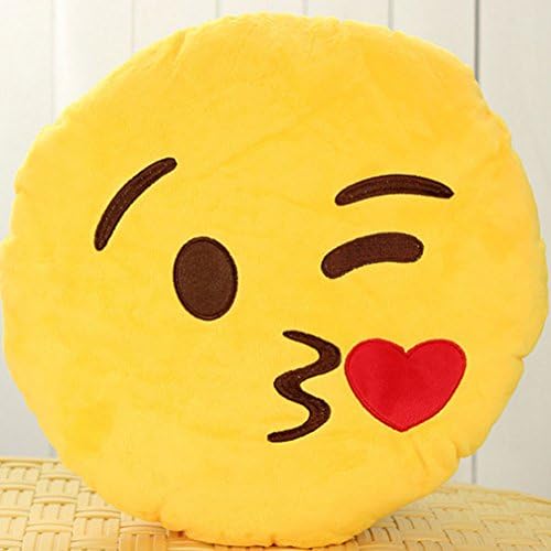Emoji Smiley Cute Emoticon Yellow Round Cushion Pillow Stuffed Plush Toy Doll, 01