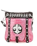 Pink Croco Rhinestone Fleur De Lis Hipster Purse