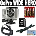 Gopro Wide Hero 5 Megapixel 170 Degree Lens Camera with Housing + GoPro Head Strap Mount + GoPro Vented Helmet Strap + 2GB SD Card + 4 AAA Rechargeable Batteries