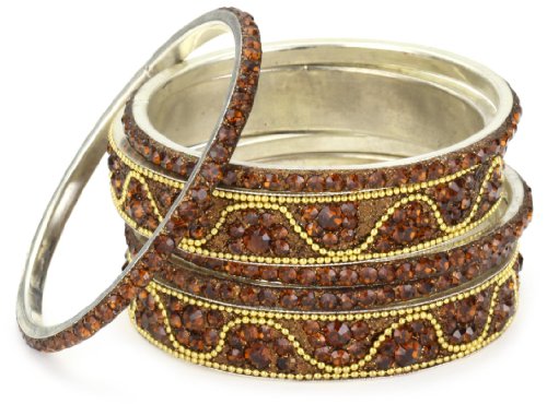Chamak by priya kakkar 6 Coffee Crystal Bangle Bracelet with A Gold Wave