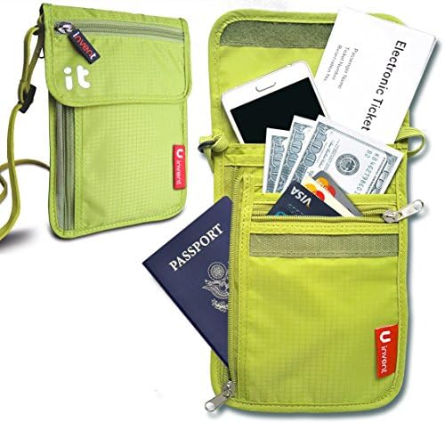 Neck Passport Wallet - Travel Document Organizer w/RFID Blocking - Travel Concealed Carry &amp; Passport Holder (Neck Green)