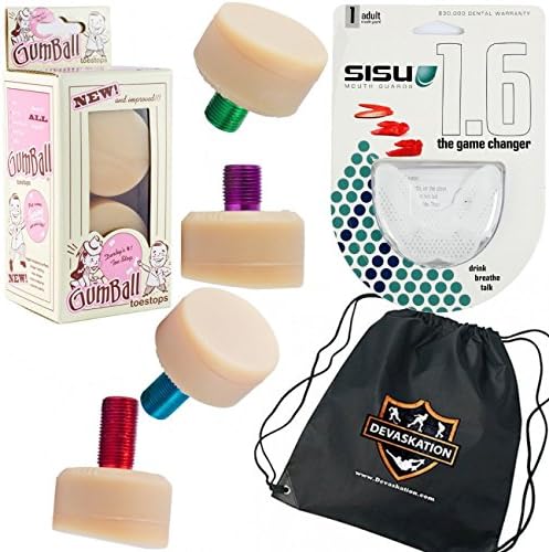 Gumball Colored Stem Toe Stops with SISU Mouth Guard and Devaskation Drawstring Bag (Short Stem)