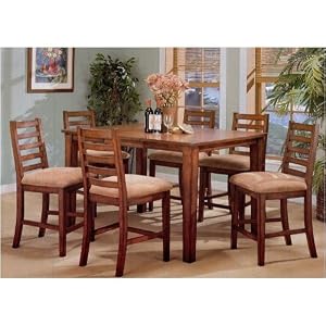 7pc Birch Solid Wood Counter Height Dining Table Bar Stool Set by