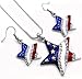 SoulBreezeCollection USA American Flag Stars Patriotic 4th of July Independence Day Pendant Necklace & Dangle Earrings Set