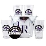 Colorado Rockies Satin Etch Bucket and 4 Glass Gift Set