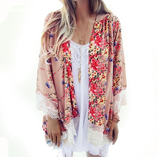 Sannysis Women Printed Chiffon Shawl Kimono Cardigan Tops Cover Up Blouse