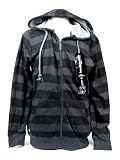 Hoodie Buddie Zip Up Jacket Built-In MP3 Headphone Buds Zipper Sweatshirt Stripes Black Grey