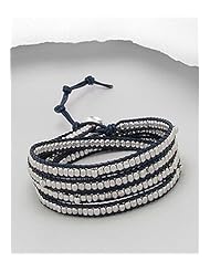 Blue Leather Bracelet In Sterling Silver