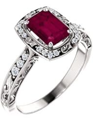 Platinum 7.00x5.00mm Emerald Cut Rhodolite Garnet and Diamond Ring -- LIFETIME WARRANTY