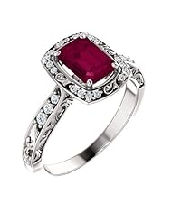 18K White Gold 7.00x5.00mm Emerald Cut Rhodolite Garnet and Diamond Ring -- LIFETIME WARRANTY
