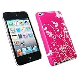 KIT ME OUT UK APPLE IPOD TOUCH 4 (4TH GENERATION) SUPER SLIM CLIP ON PROTECTION CASE PINK WITH SILVER FLOWERS + LCD SCREEN PROTECTOR