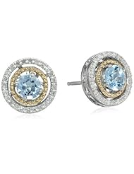 S&G Sterling Silver and 14k Yellow Gold with Diamond Halo Stud Earrings