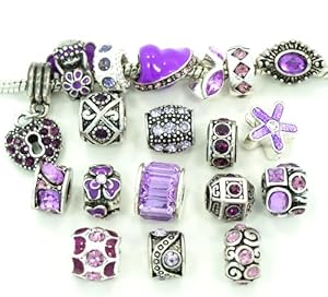 Ten (10) of Assorted Shades of Purple Crystal Rhinestone Beads (Styles You Will Receive Are Shown in Picture Random 10 Beads Mix) Charms Spacers for Bracelets Fits Pandora, Biagi, Troll, Chamilla and Many Others