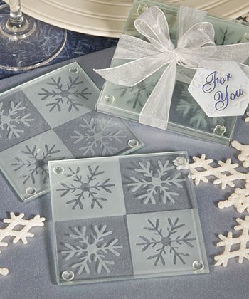 Snowflake Glass Coaster Winter Wedding Favors, 36