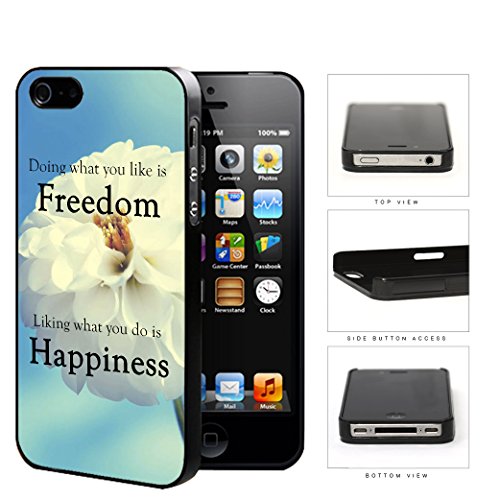 Freedom and Happiness Quote Light Blue Background with White Flower hard snap on phone case cover iPhone 4 4s