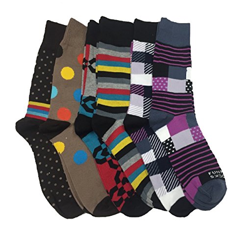 Funky Socks Mens Colored Socks with Patterns, 6 Pack, Sock Sizes 10-13,47754,47505,47522.