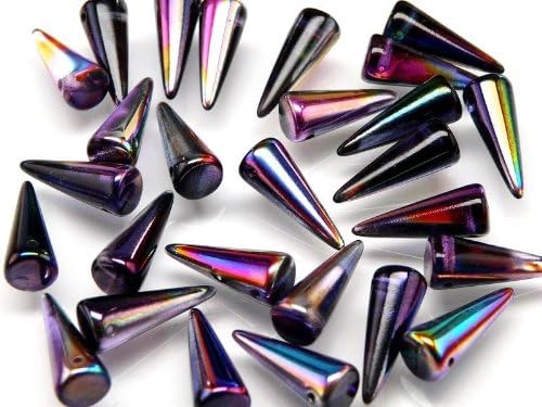 10 pcs Czech Glass Spike Beads 7x17 mm Magic Violet-Green