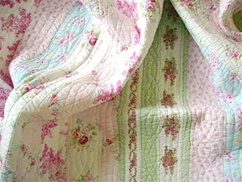King Quilt Set Shabby Patchwork Vintage Pink Rose Chic w/ 3 Shams 4 PC Set