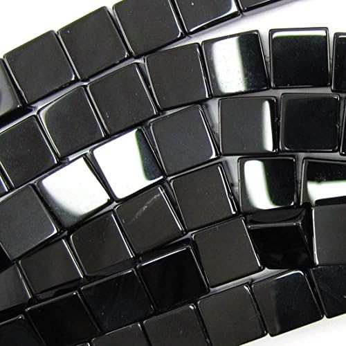 8mm black onyx flat square beads 16" strand S1