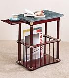 Magazine Side Coffee Table in Cherry Wood Finish and Green Marble Top By Coaster Furniture