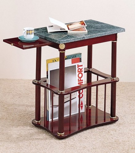 Green Marble Top Magazine Table in Cherry Finish