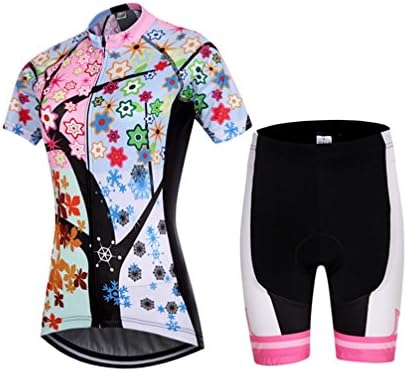 Bicycleworld Women's Short Sleeve Cycling Jersey and 3D Padded Short Set Tree Size XL